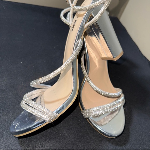 Fashion Nova Shimmering Silver Strappy Heels - Picture 11 of 12